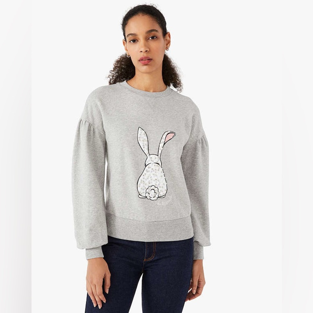 Kate Spade | Embellished Bunny Sweatshirt | Puff Sleeve | Gray | Women’s Size M